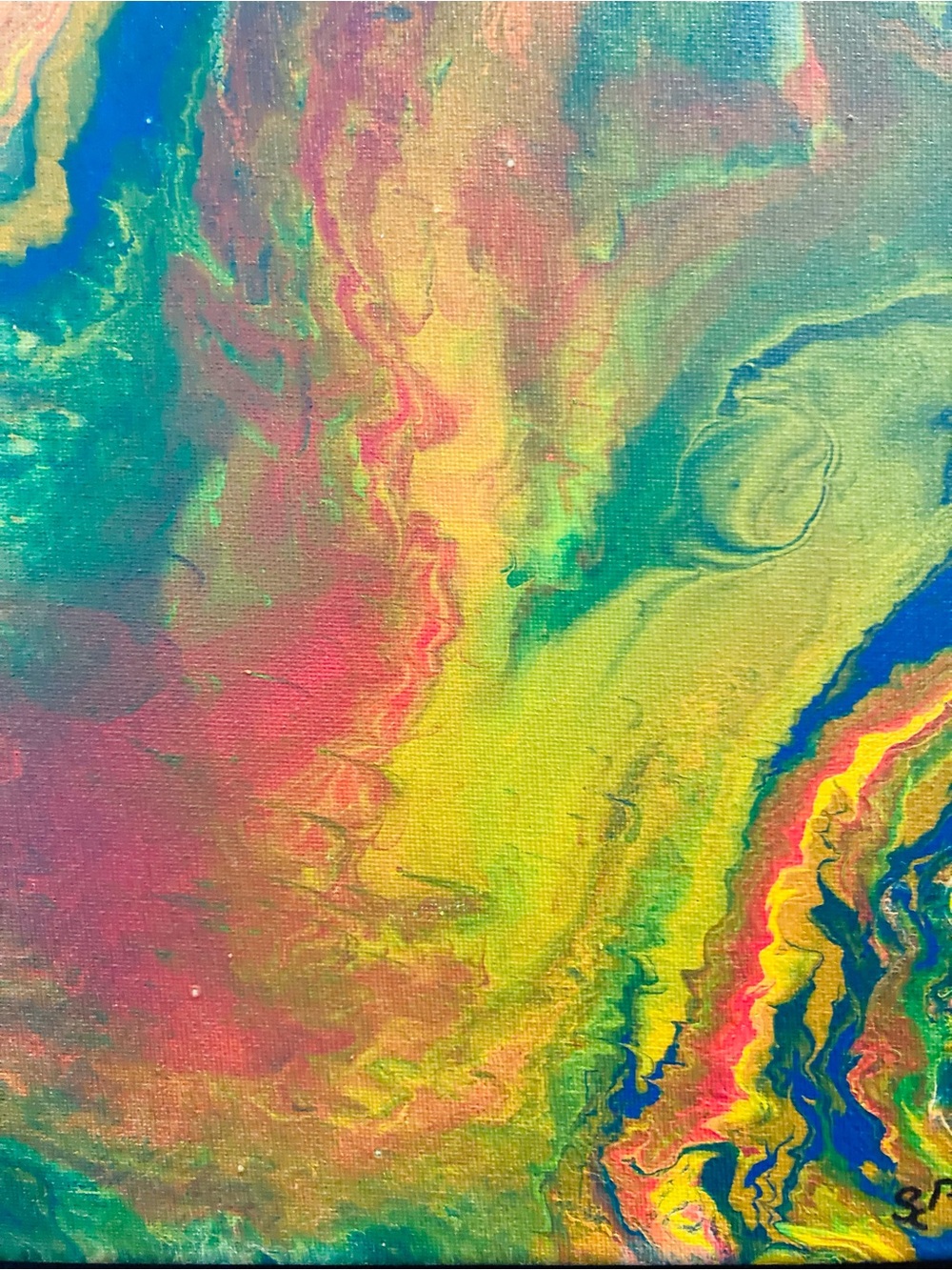 Green Life-Abstract Rainbow Flow Canvas Art - Multicolor Home Art- handmade